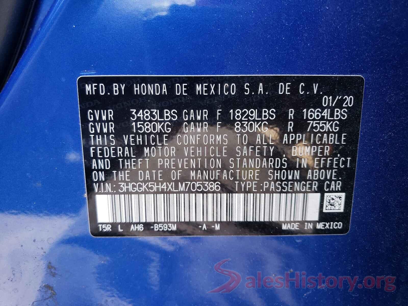 3HGGK5H4XLM705386 2020 HONDA FIT