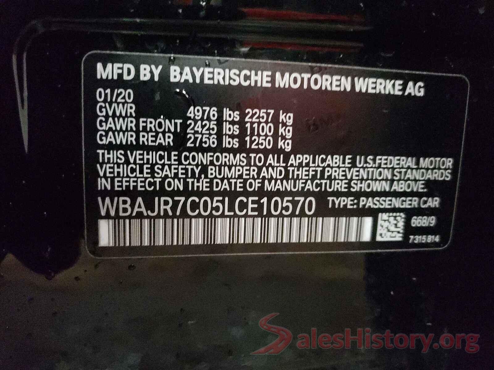 WBAJR7C05LCE10570 2020 BMW 5 SERIES