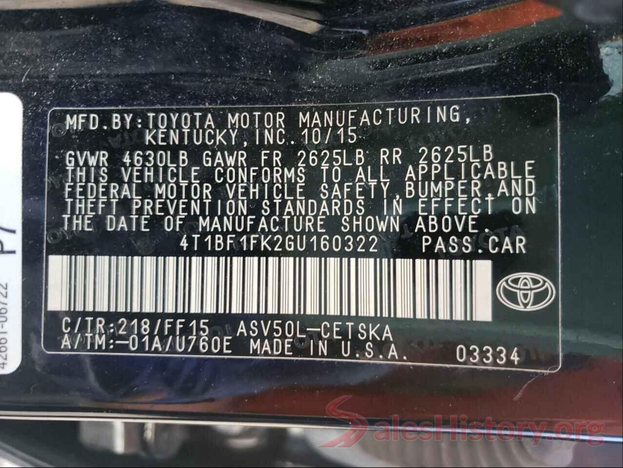 4T1BF1FK2GU160322 2016 TOYOTA CAMRY