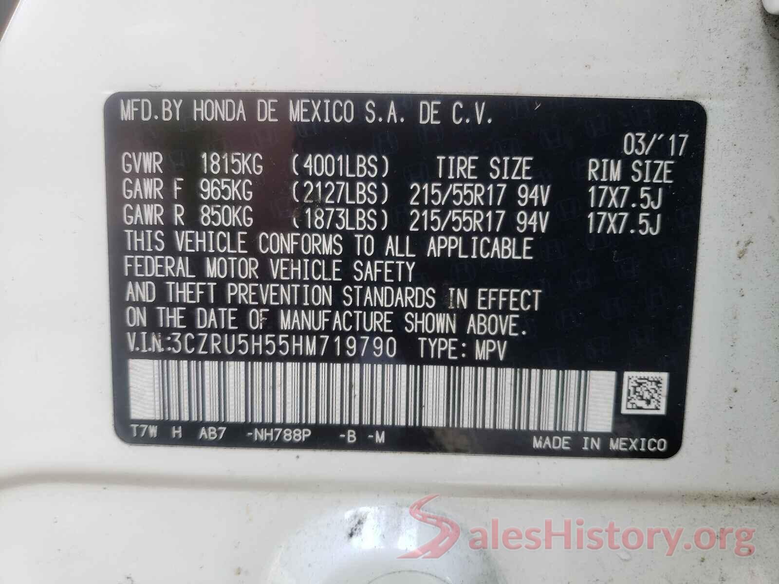 3CZRU5H55HM719790 2017 HONDA HR-V