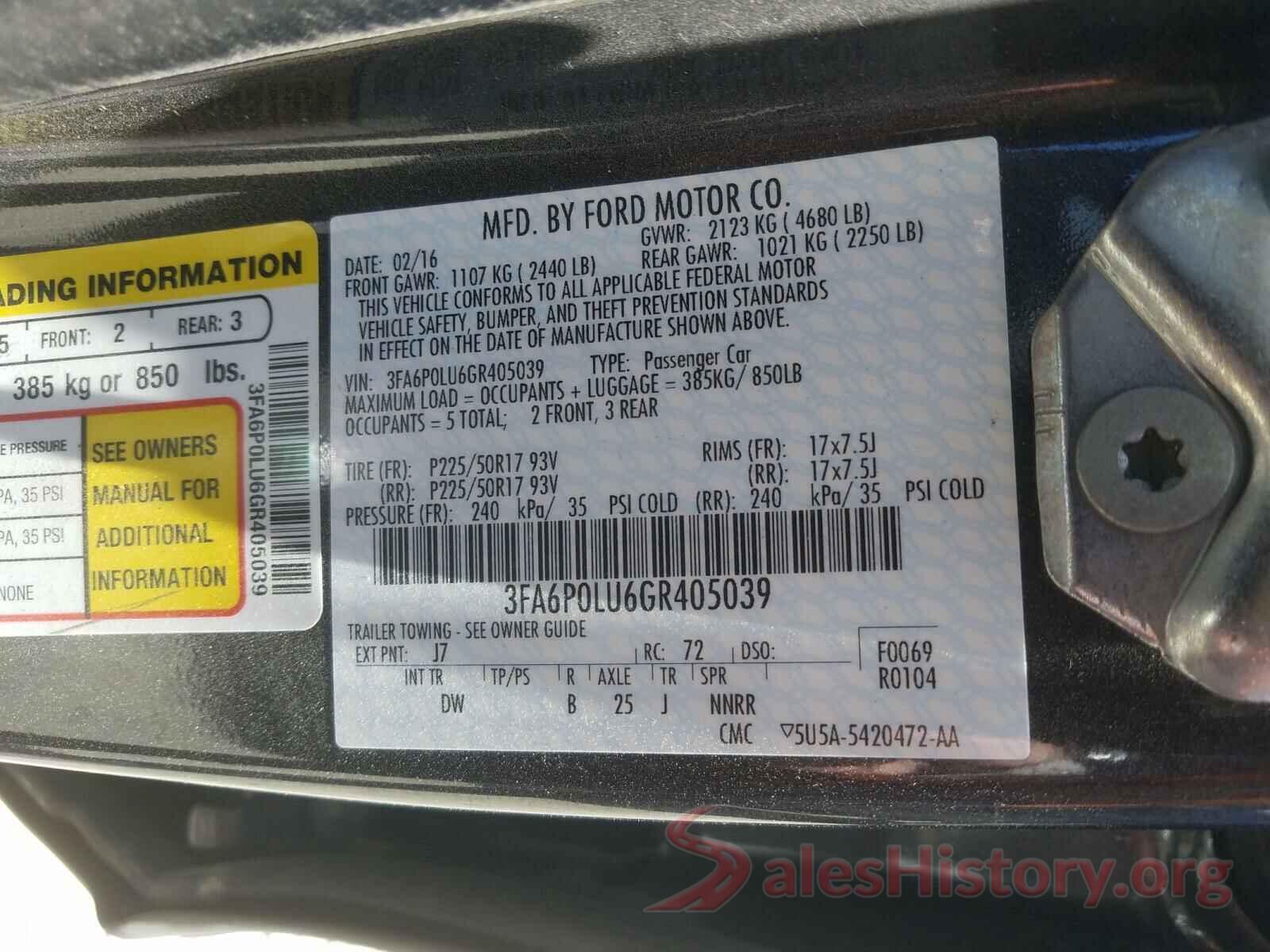 3FA6P0LU6GR405039 2016 FORD FUSION