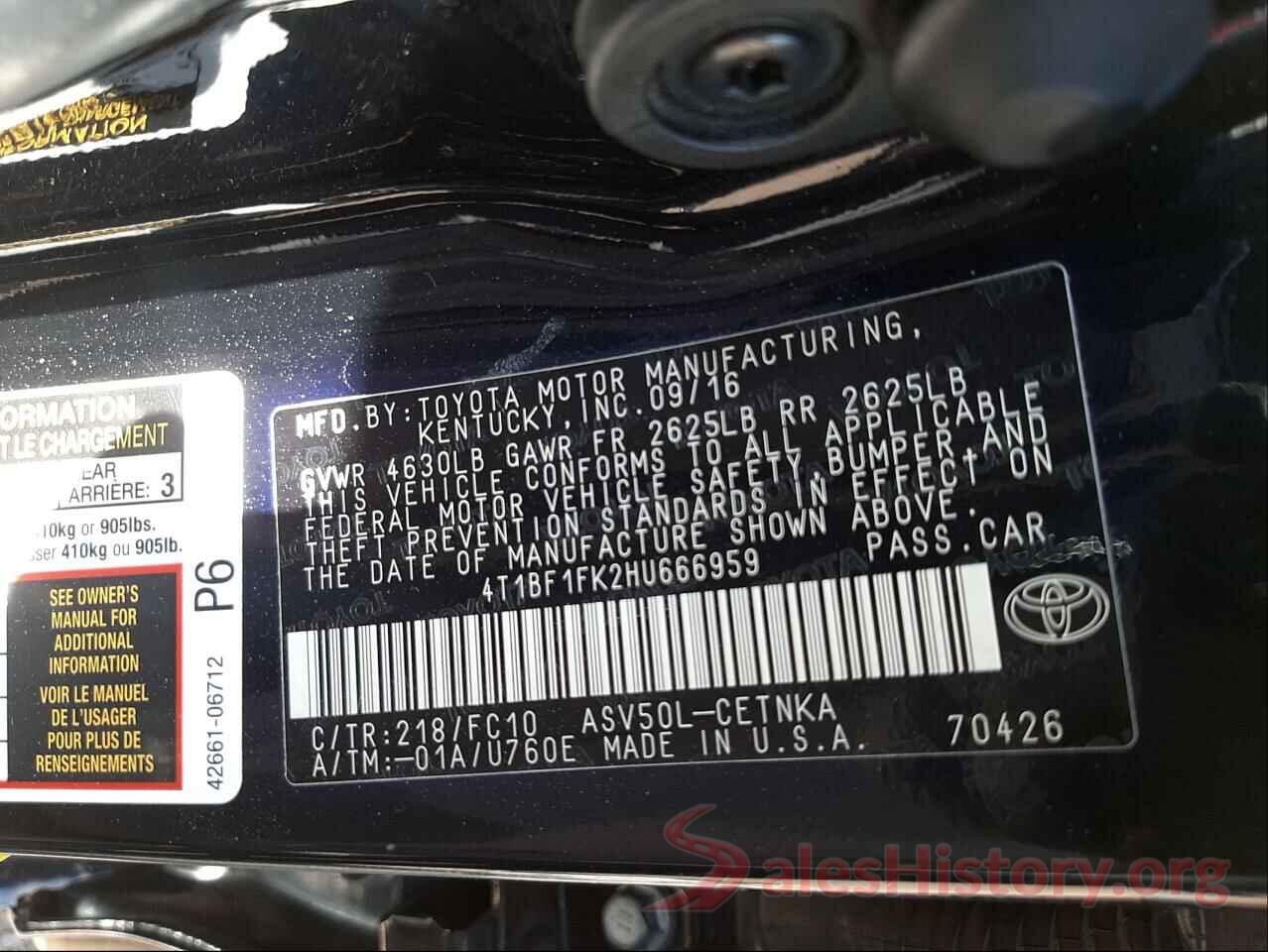 4T1BF1FK2HU666959 2017 TOYOTA CAMRY