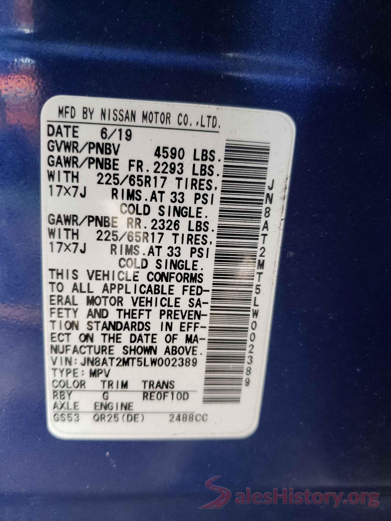 JN8AT2MT5LW002389 2020 NISSAN ROGUE