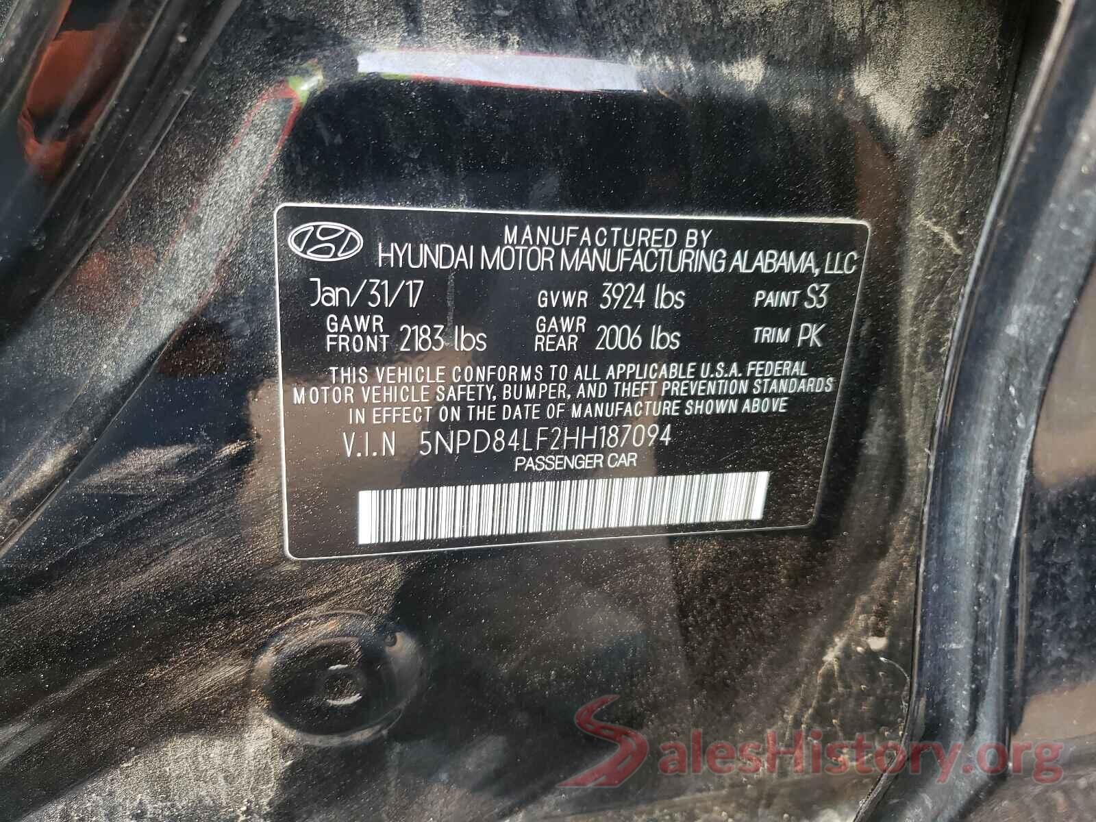 5NPD84LF2HH187094 2017 HYUNDAI ELANTRA