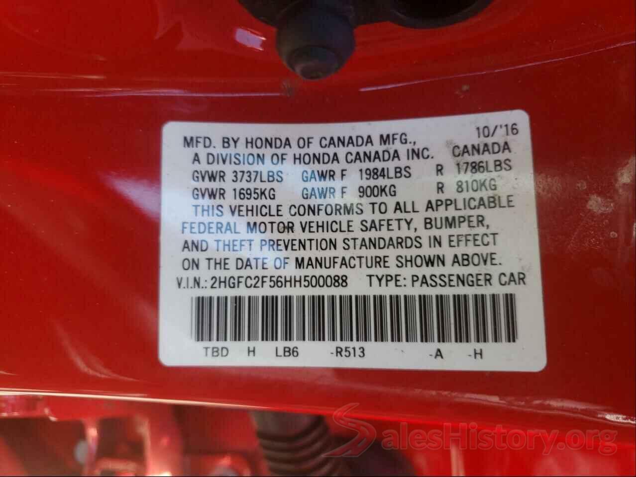 2HGFC2F56HH500088 2017 HONDA CIVIC