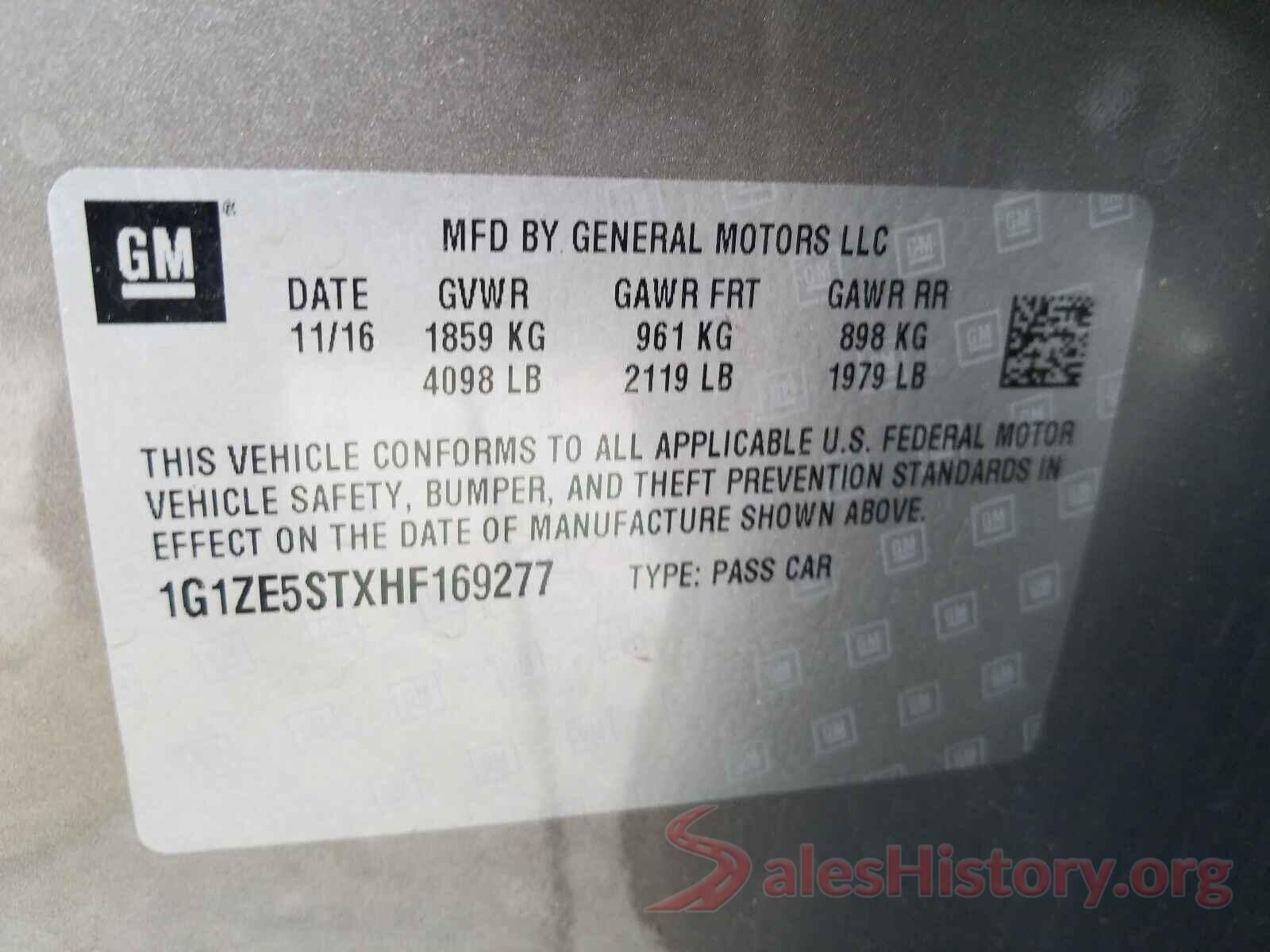 1G1ZE5STXHF169277 2017 CHEVROLET MALIBU