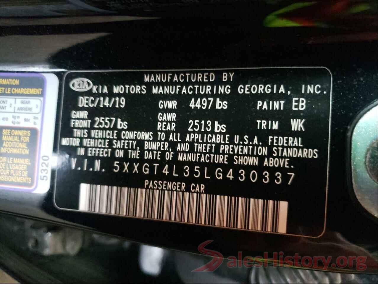 5XXGT4L35LG430337 2020 KIA OPTIMA