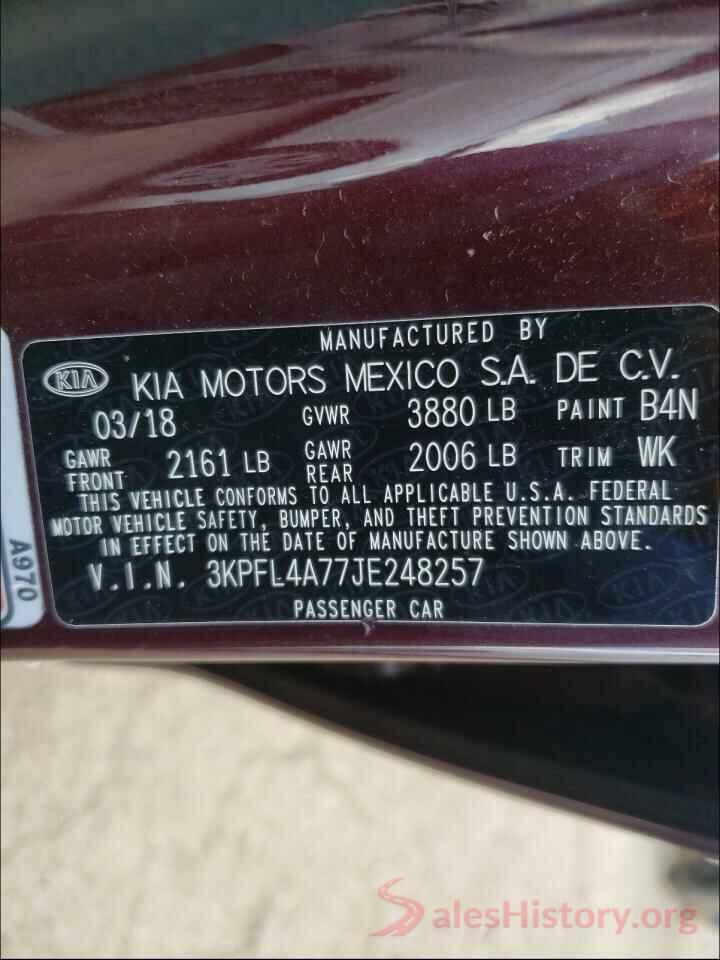 3KPFL4A77JE248257 2018 KIA FORTE