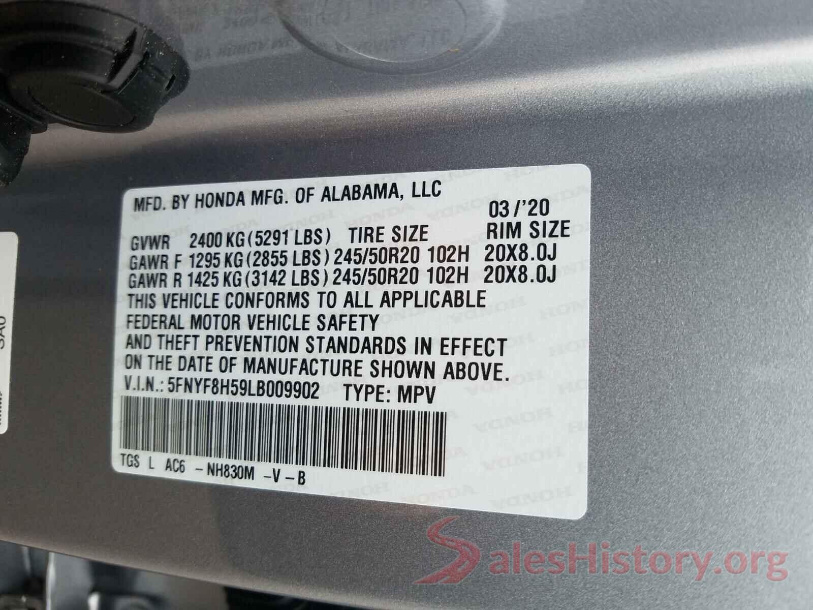 5FNYF8H59LB009902 2020 HONDA PASSPORT