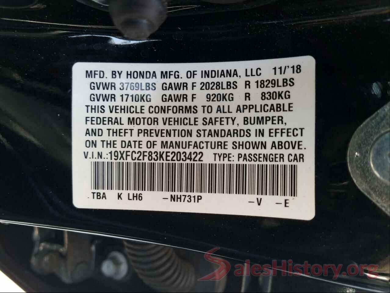 19XFC2F83KE203422 2019 HONDA CIVIC