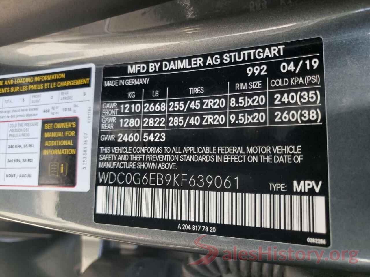 WDC0G6EB9KF639061 2019 MERCEDES-BENZ GLC-CLASS