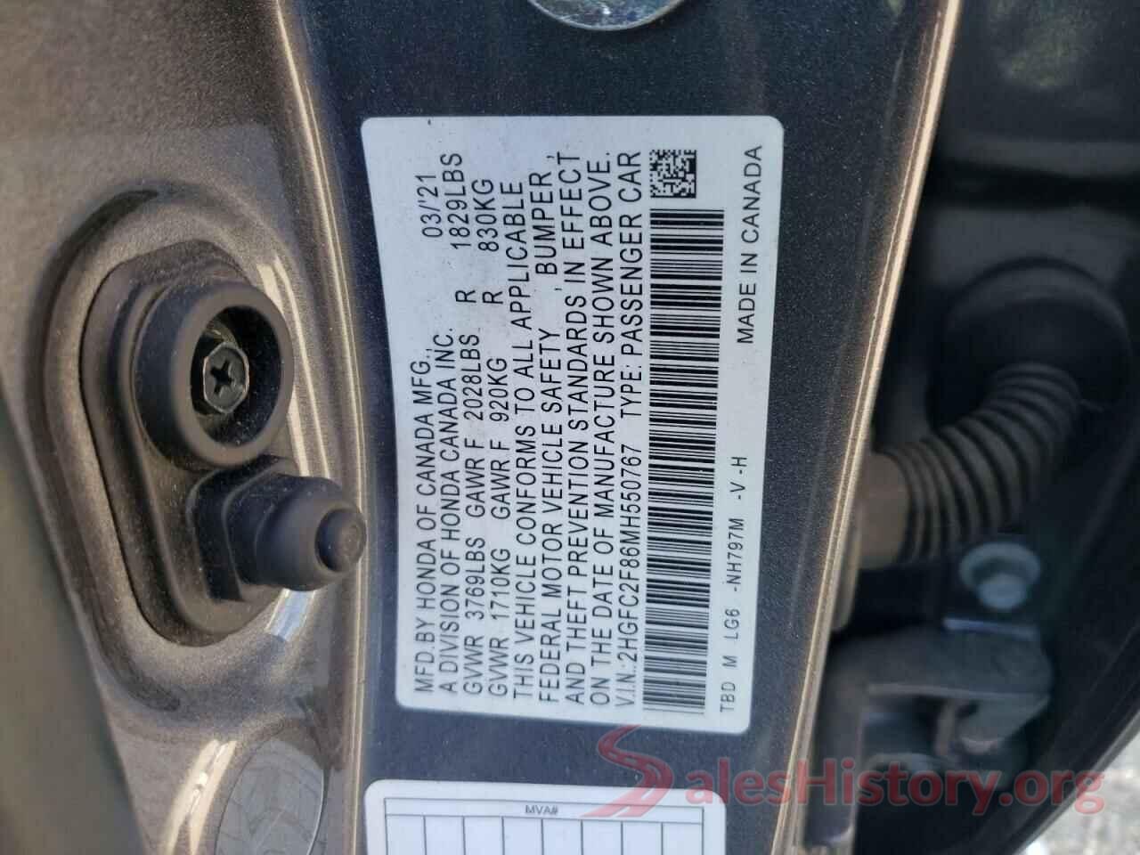 2HGFC2F86MH550767 2021 HONDA CIVIC