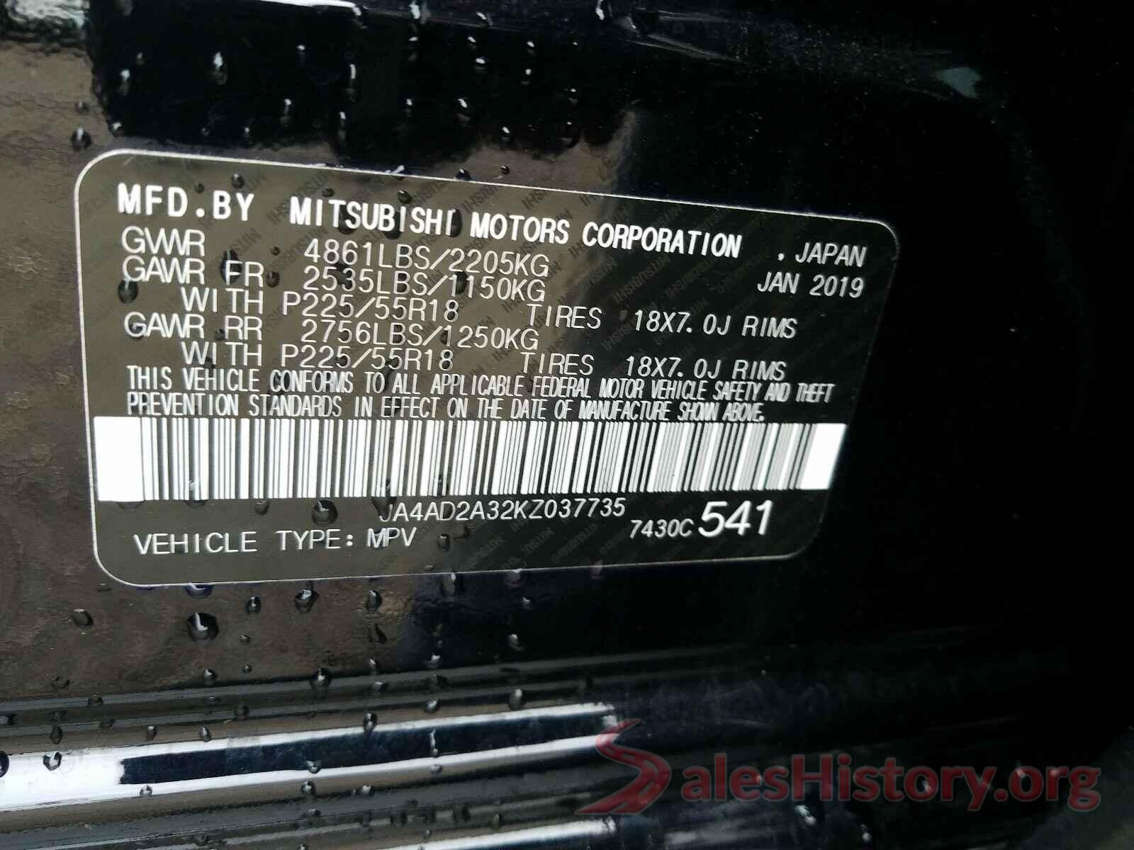 JA4AD2A32KZ037735 2019 MITSUBISHI OUTLANDER