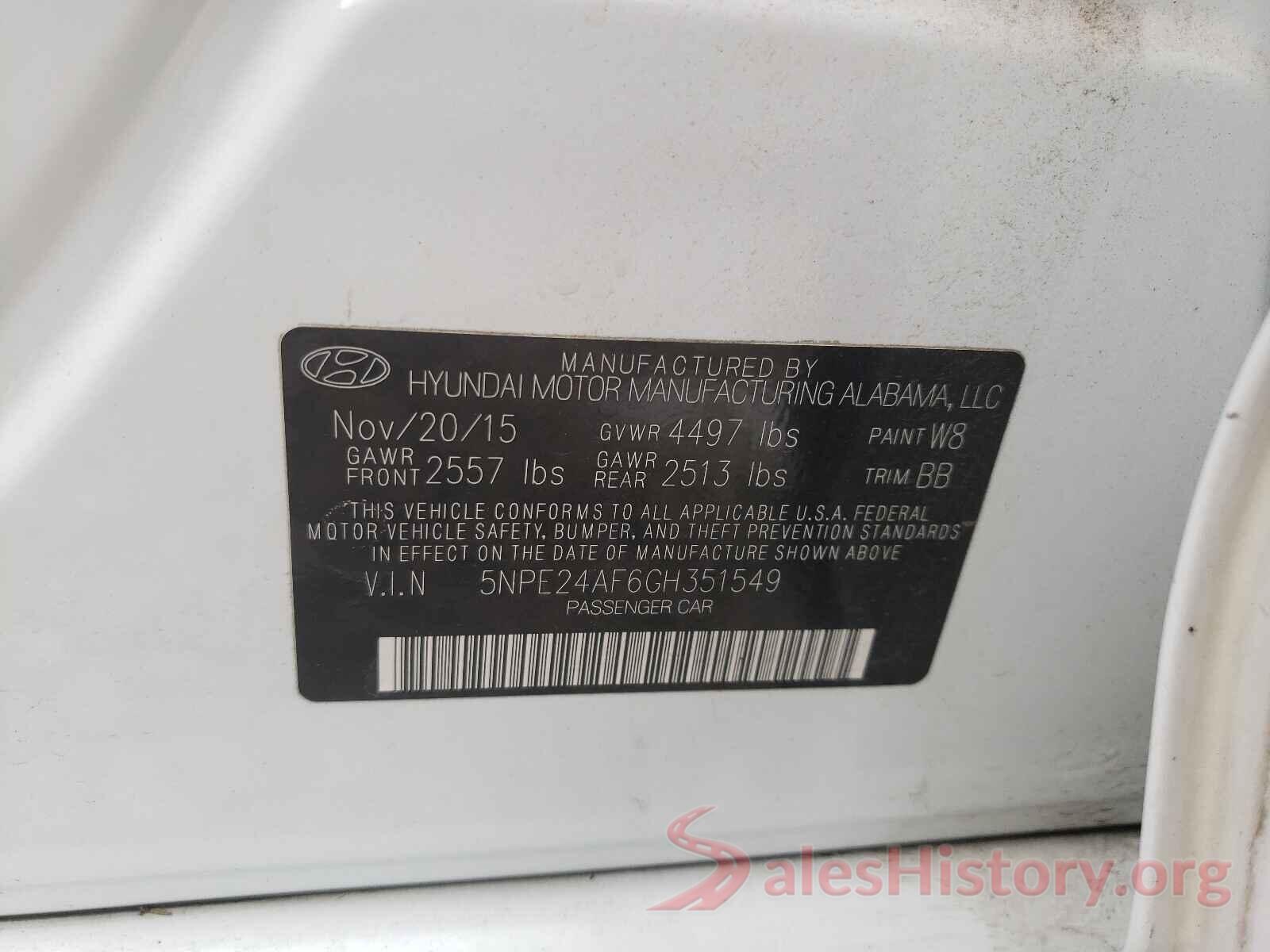 5NPE24AF6GH351549 2016 HYUNDAI SONATA