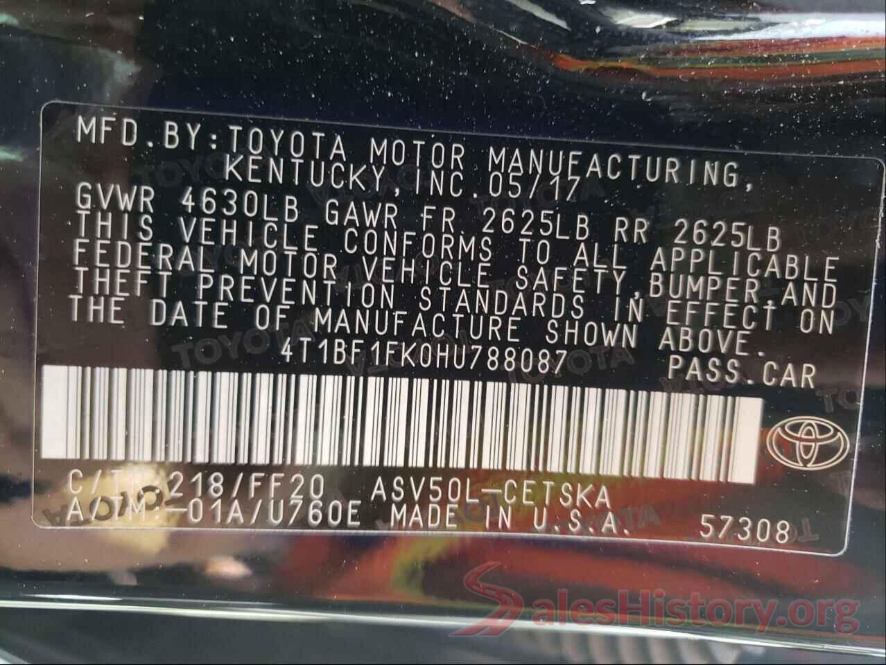 4T1BF1FK0HU788087 2017 TOYOTA CAMRY