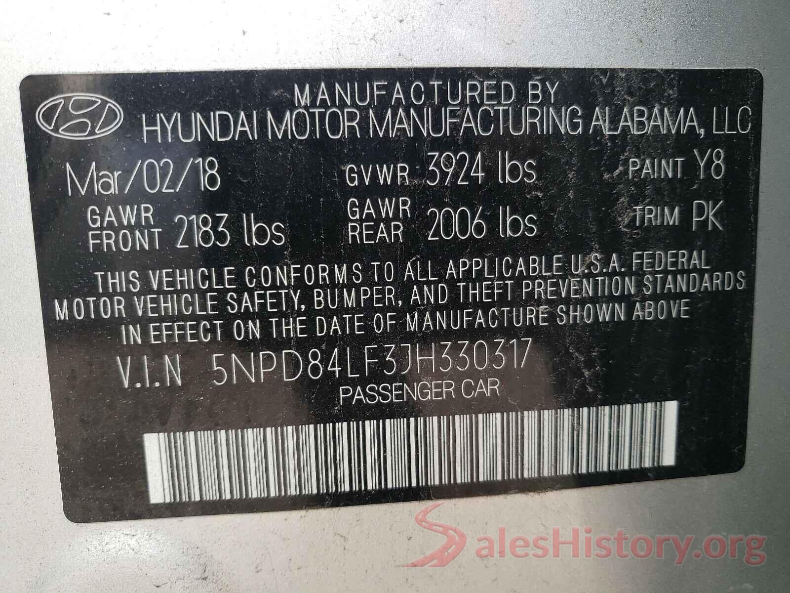 5NPD84LF3JH330317 2018 HYUNDAI ELANTRA