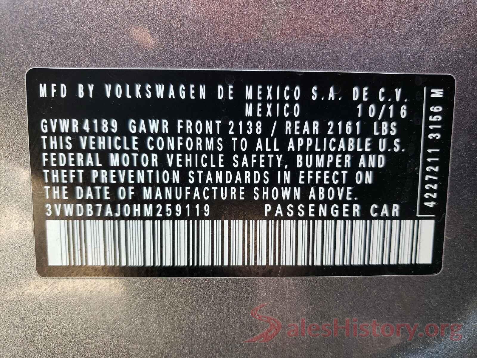 3VWDB7AJ0HM259119 2017 VOLKSWAGEN JETTA