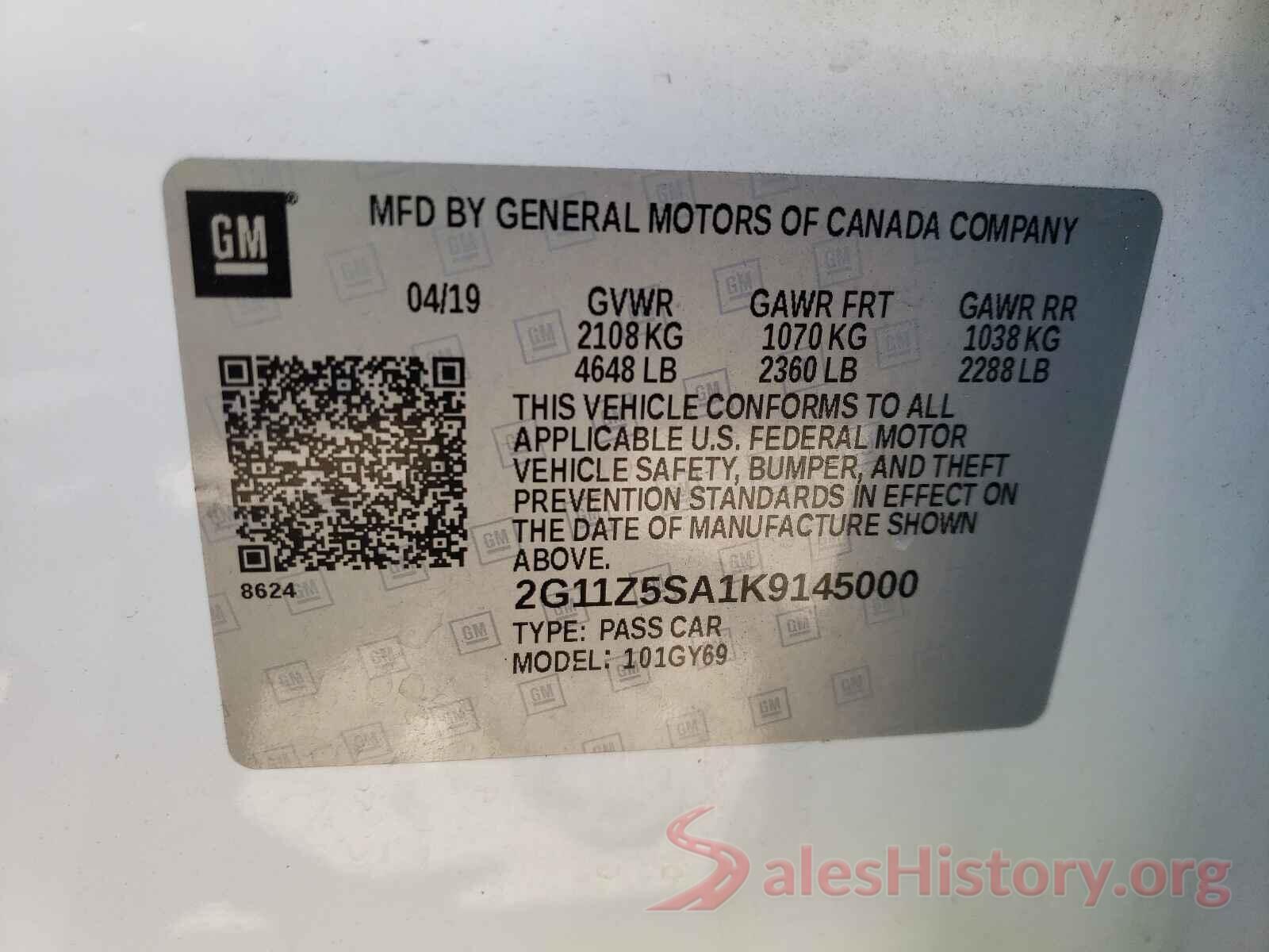 2G11Z5SA1K9145000 2019 CHEVROLET IMPALA