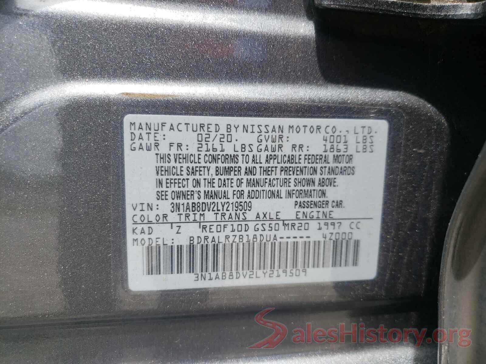 3N1AB8DV2LY219509 2020 NISSAN SENTRA