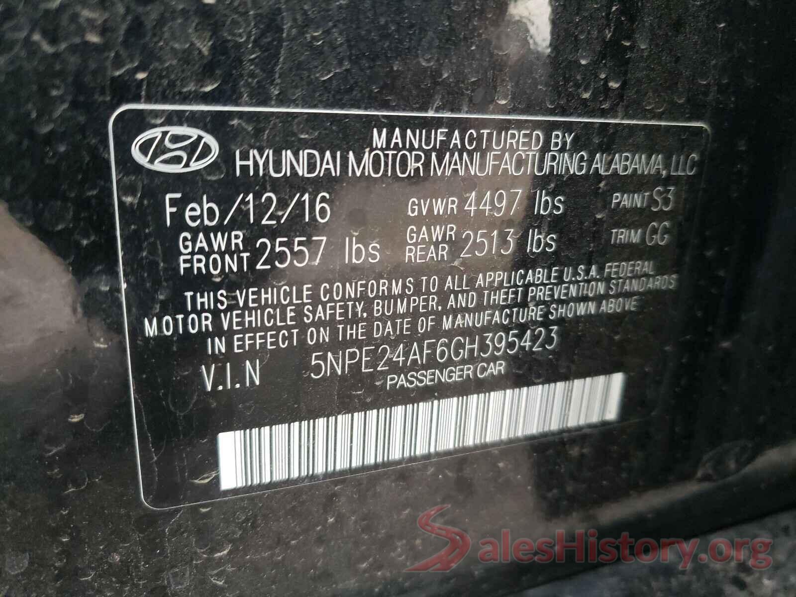 5NPE24AF6GH395423 2016 HYUNDAI SONATA