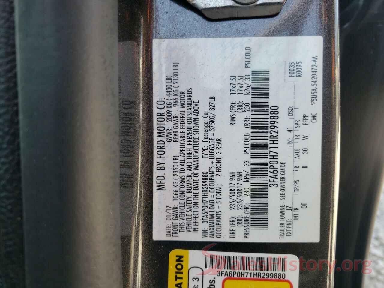 3FA6P0H71HR299880 2017 FORD FUSION