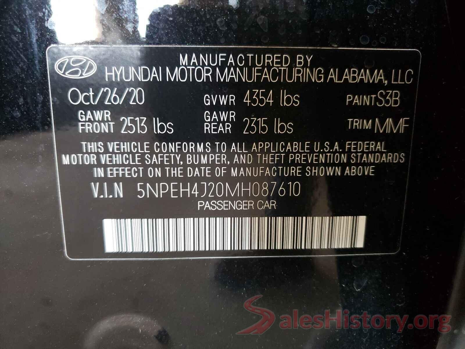 5NPEH4J20MH087610 2021 HYUNDAI SONATA