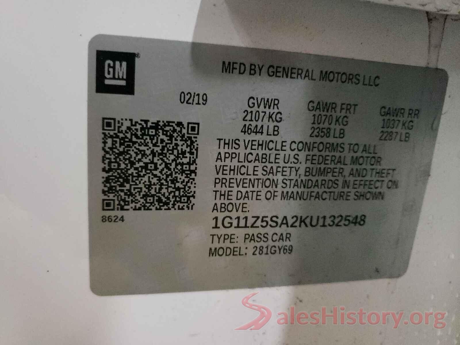 1G11Z5SA2KU132548 2019 CHEVROLET IMPALA