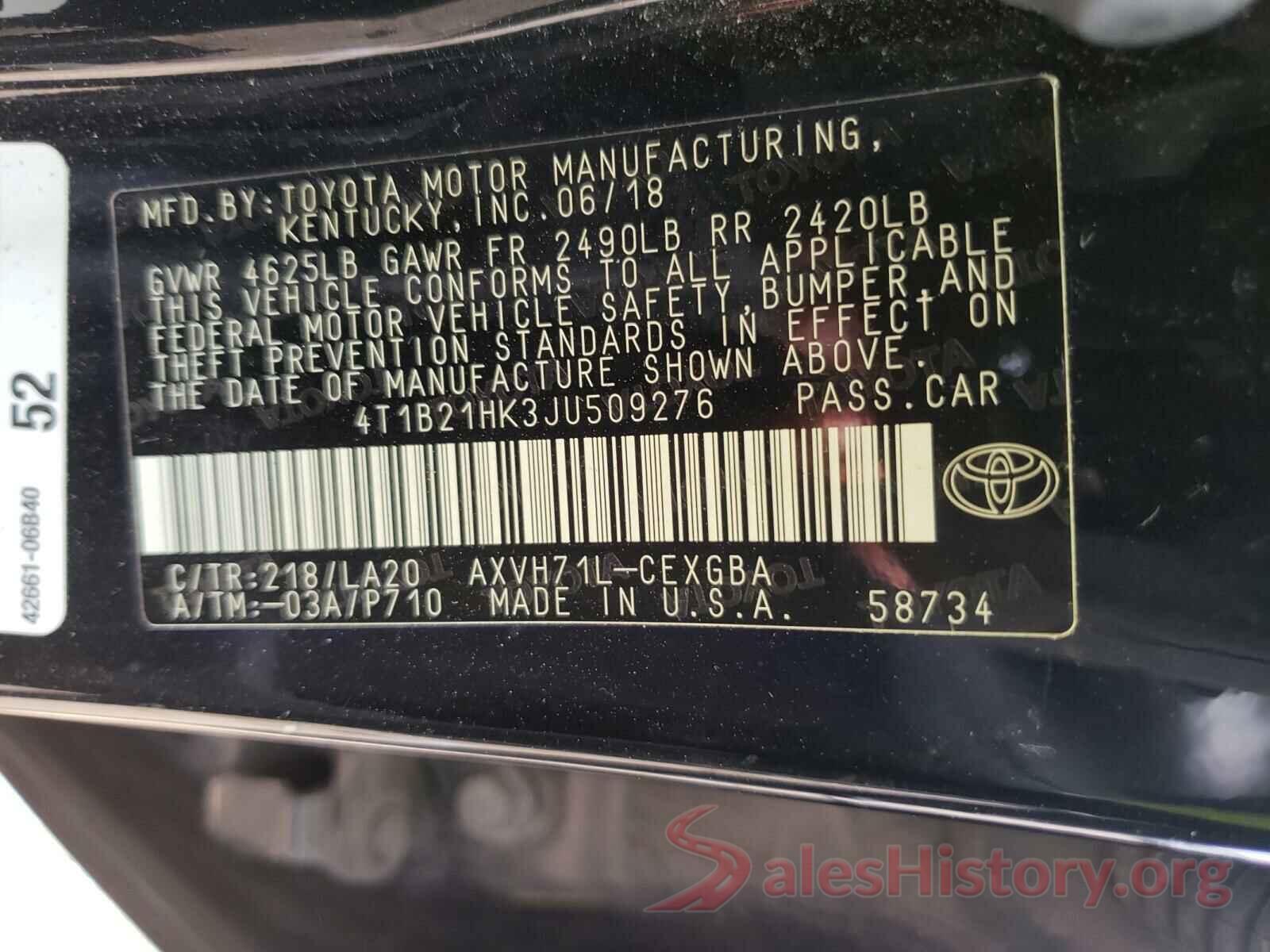 4T1B21HK3JU509276 2018 TOYOTA CAMRY