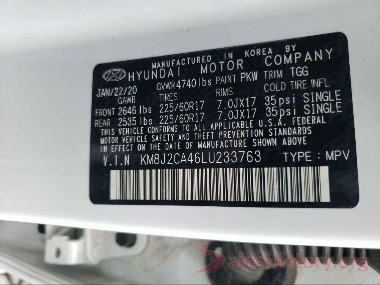 KM8J2CA46LU233763 2020 HYUNDAI TUCSON