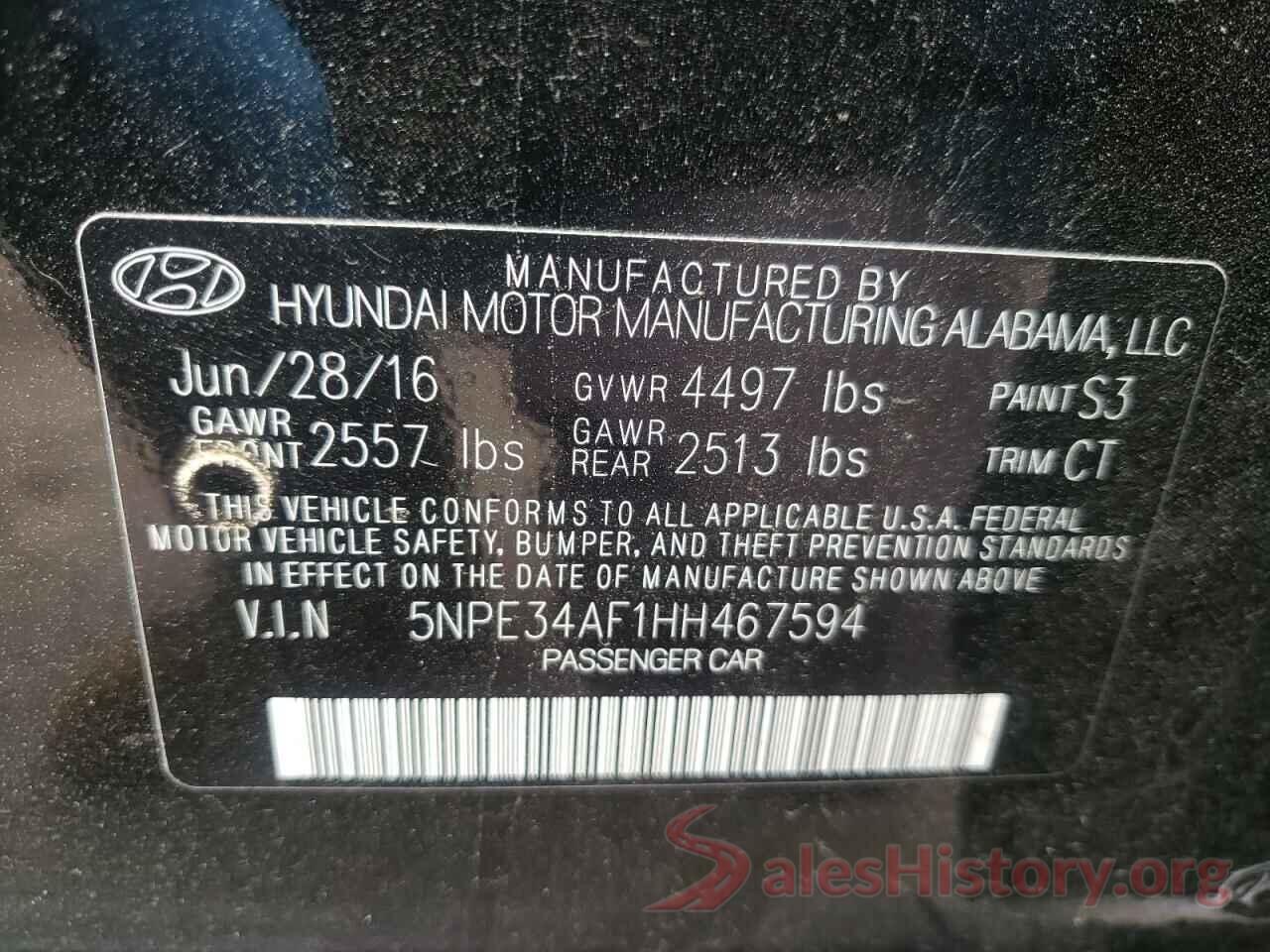 5NPE34AF1HH467594 2017 HYUNDAI SONATA