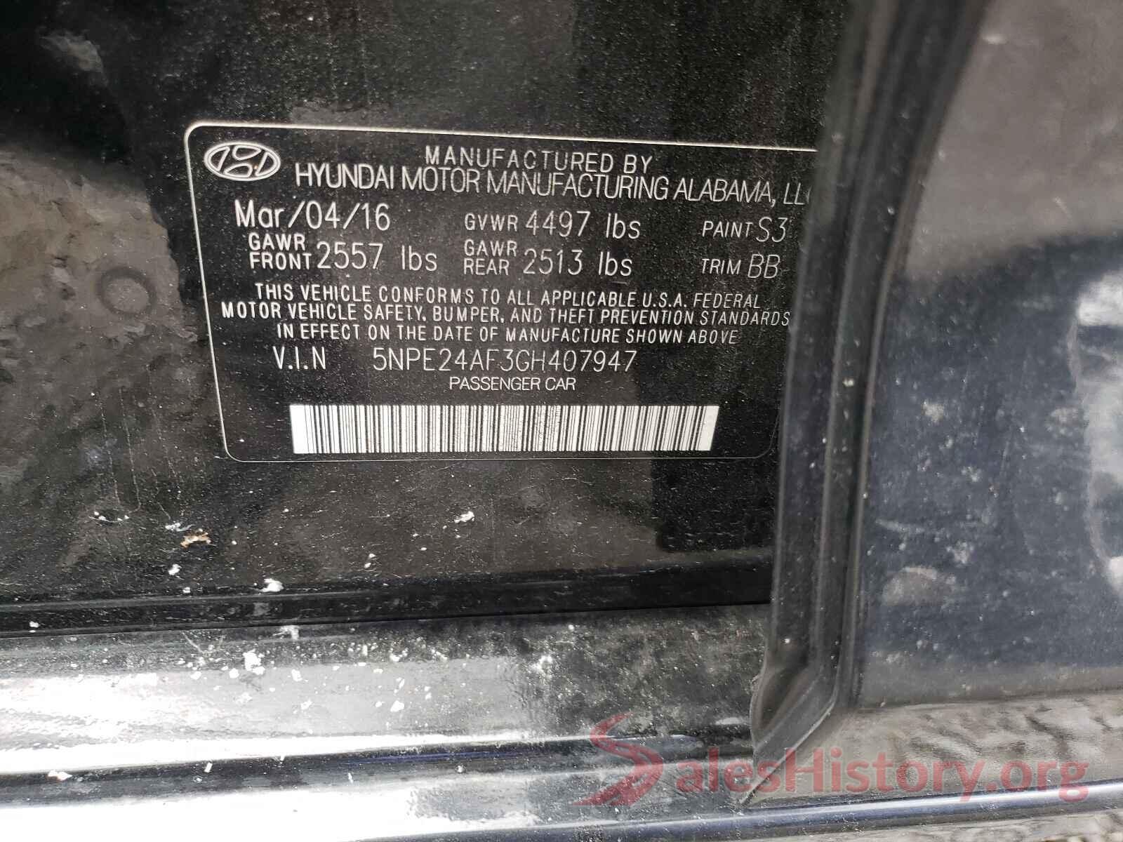 5NPE24AF3GH407947 2016 HYUNDAI SONATA