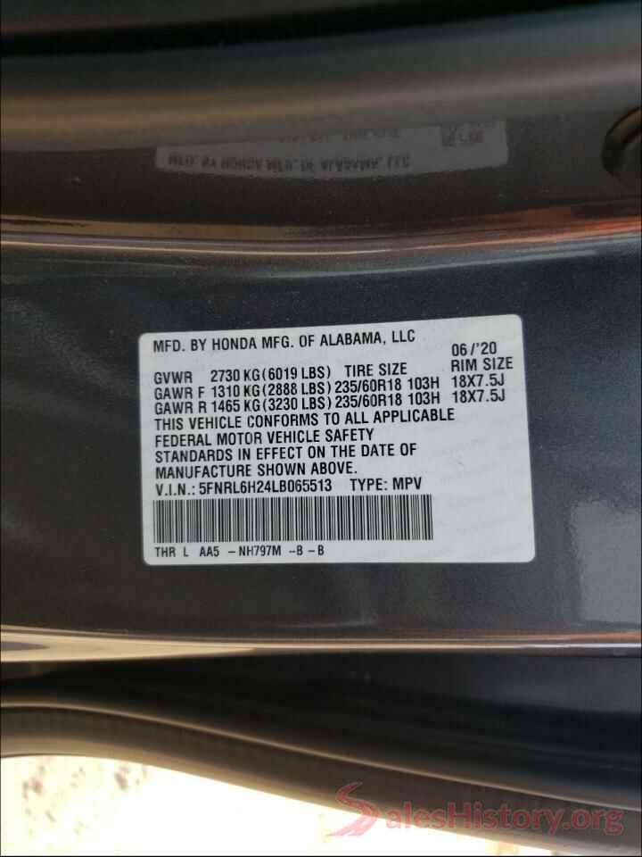 5FNRL6H24LB065513 2020 HONDA ODYSSEY