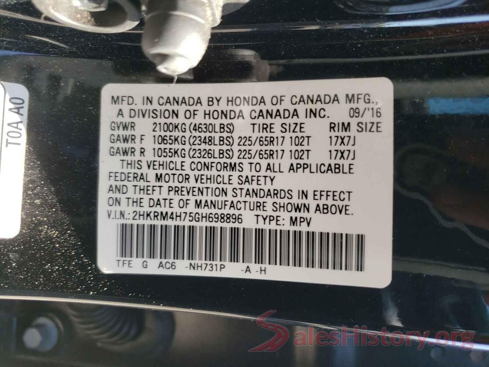 2HKRM4H75GH698896 2016 HONDA CRV