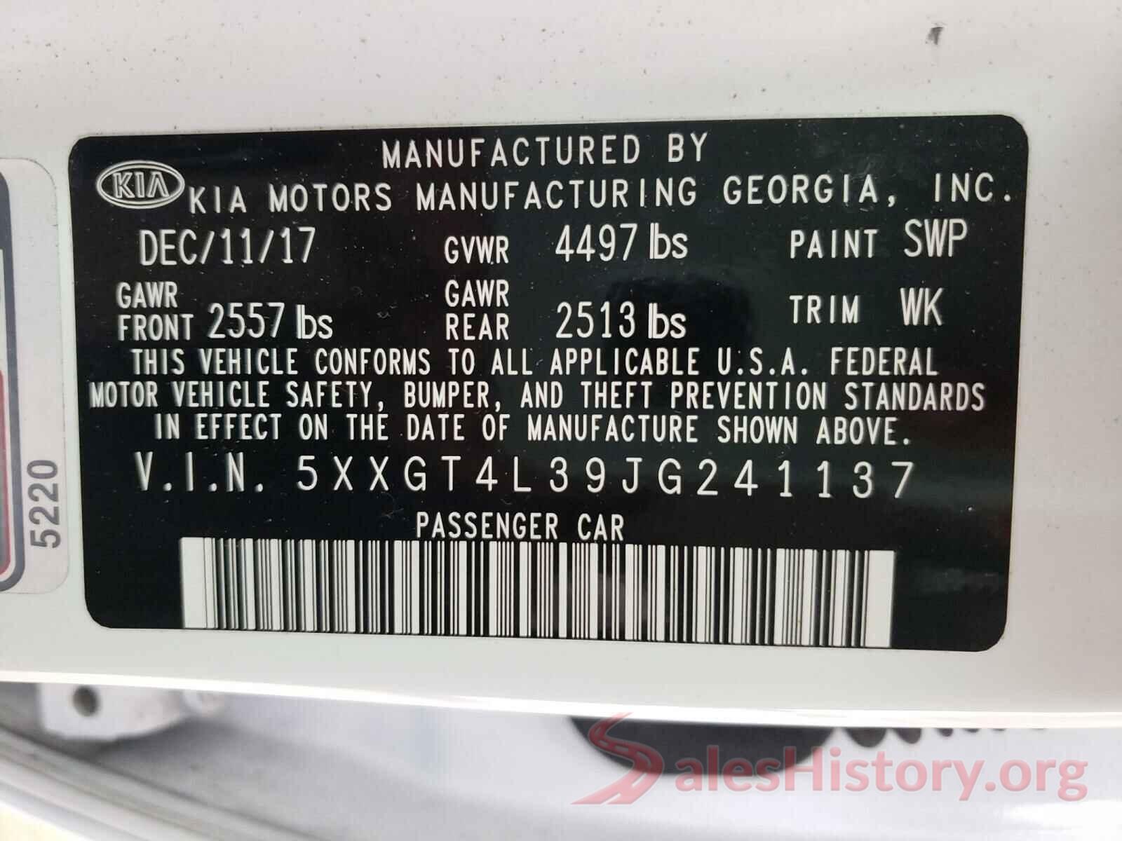 5XXGT4L39JG241137 2018 KIA OPTIMA