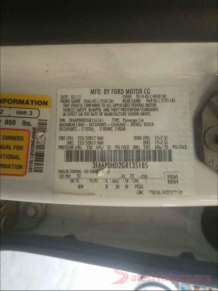 3FA6P0HD2GR135185 2016 FORD FUSION