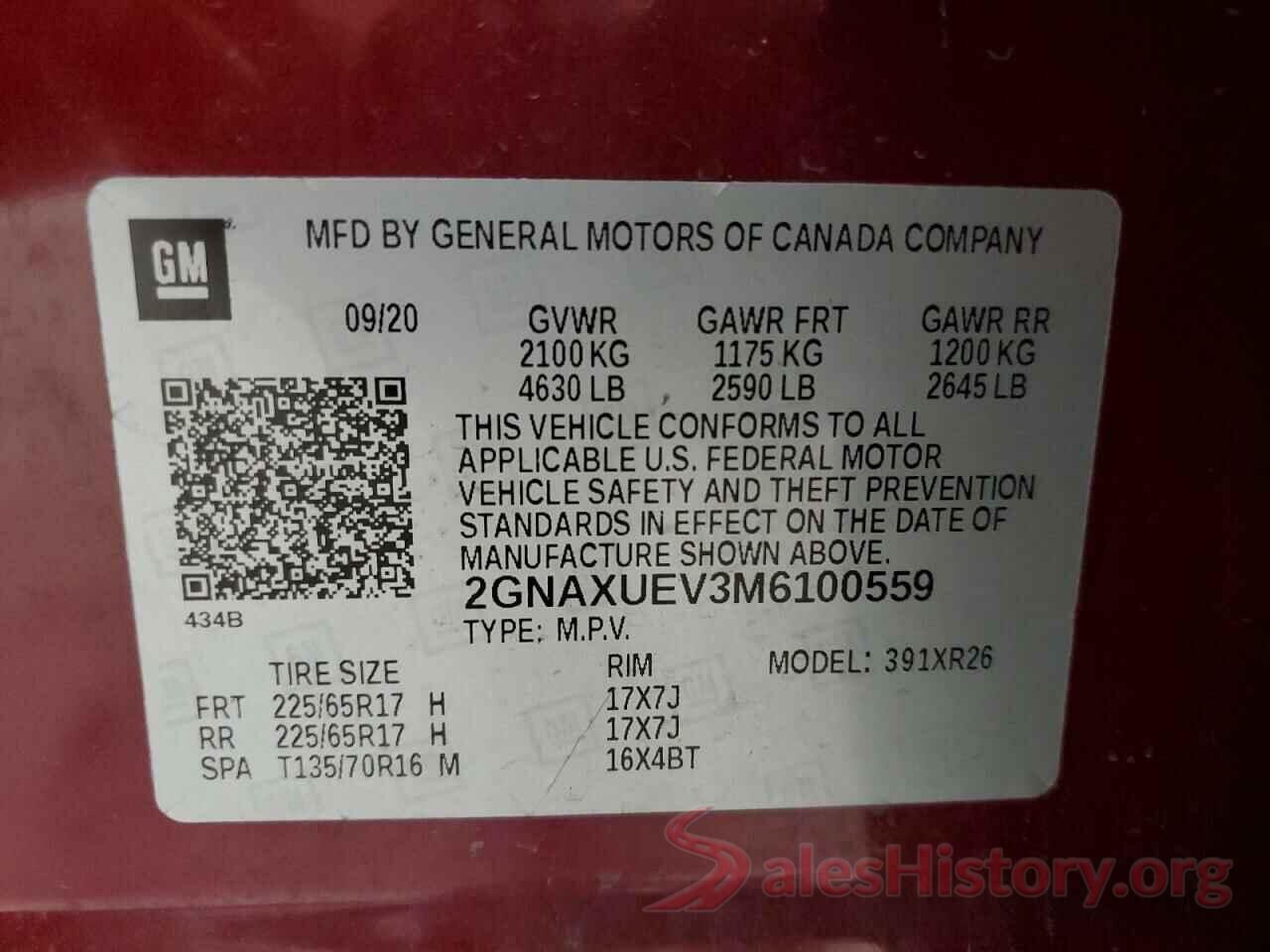 2GNAXUEV3M6100559 2021 CHEVROLET EQUINOX