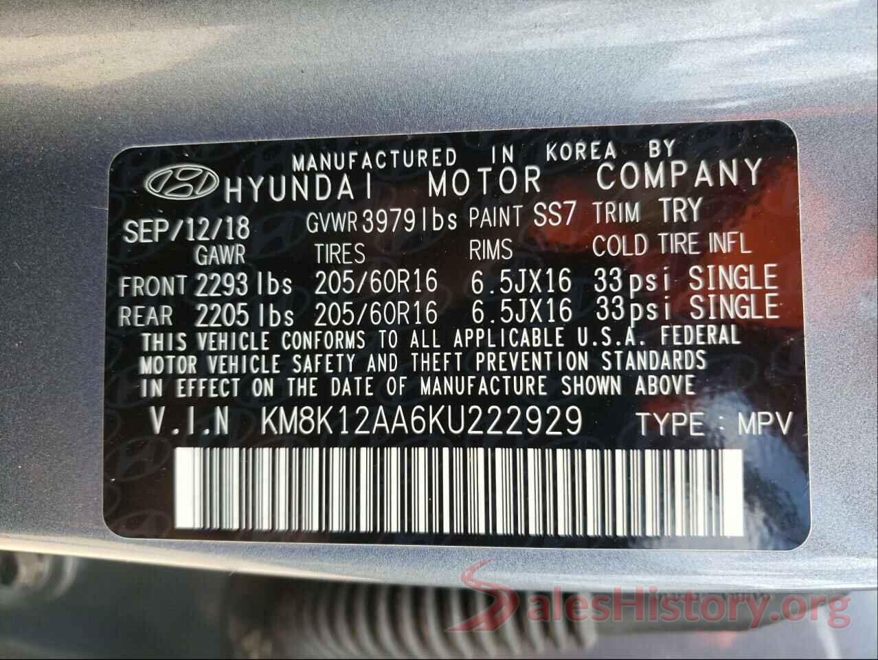 KM8K12AA6KU222929 2019 HYUNDAI KONA