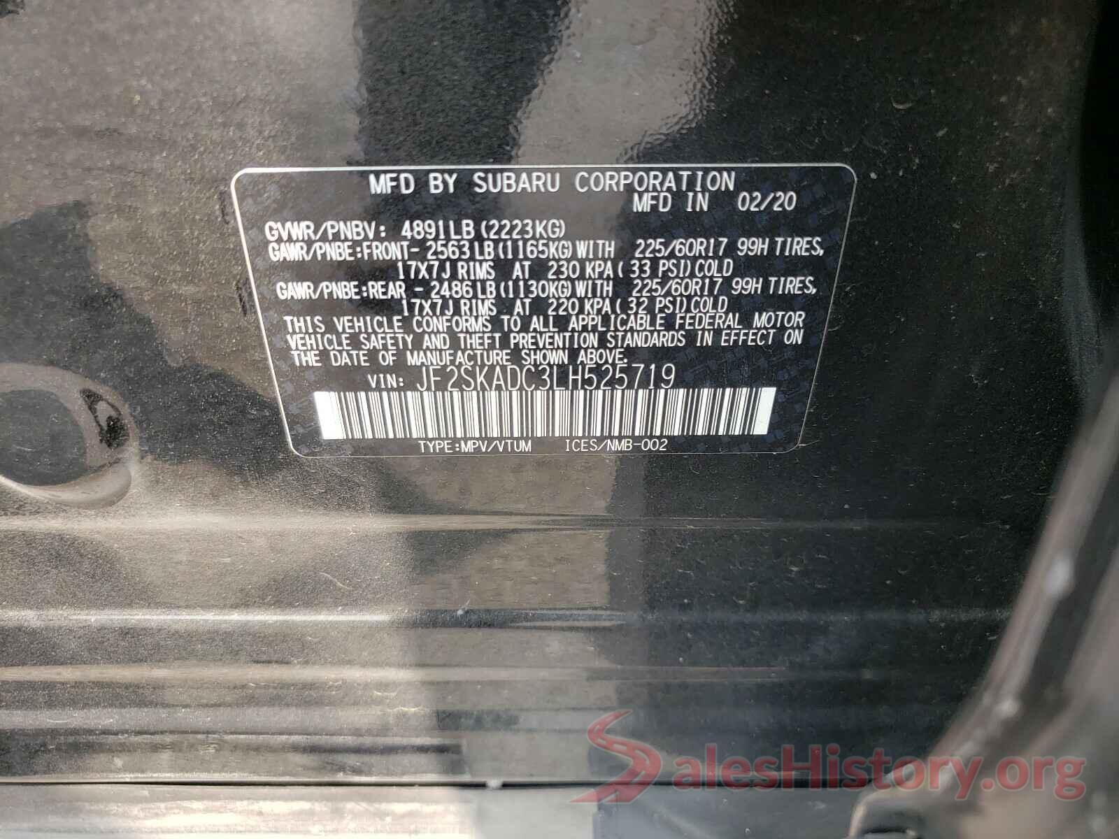 JF2SKADC3LH525719 2020 SUBARU FORESTER