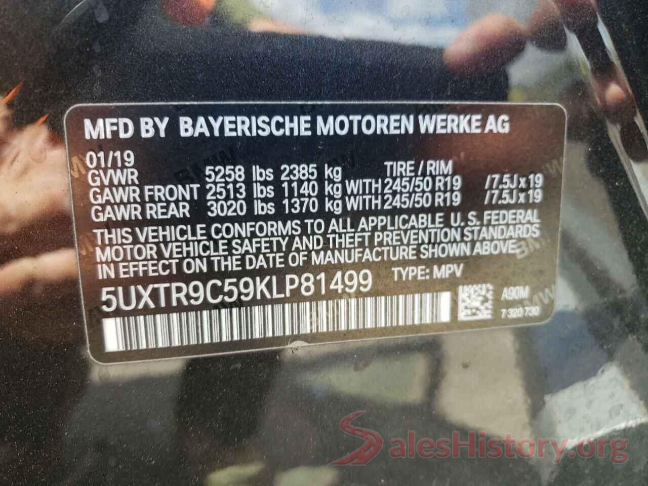 5UXTR9C59KLP81499 2019 BMW X3