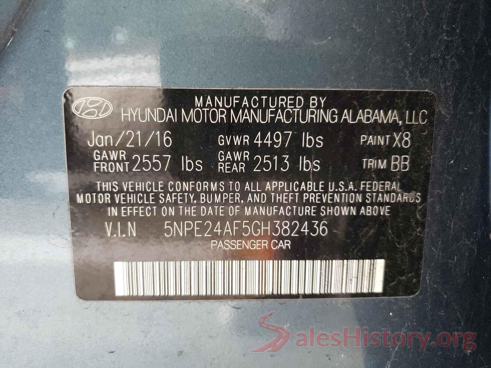 5NPE24AF5GH382436 2016 HYUNDAI SONATA