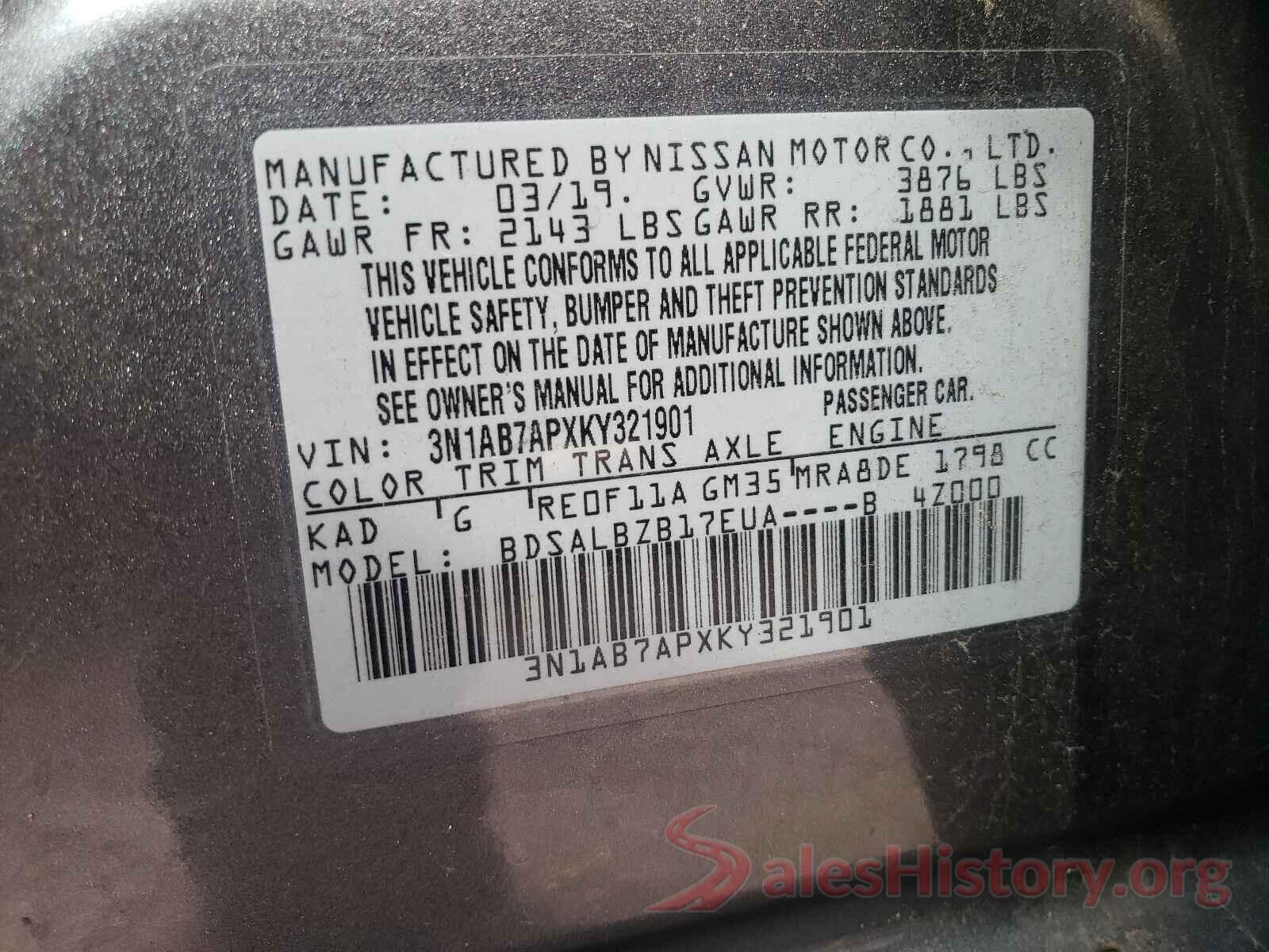 3N1AB7APXKY321901 2019 NISSAN SENTRA