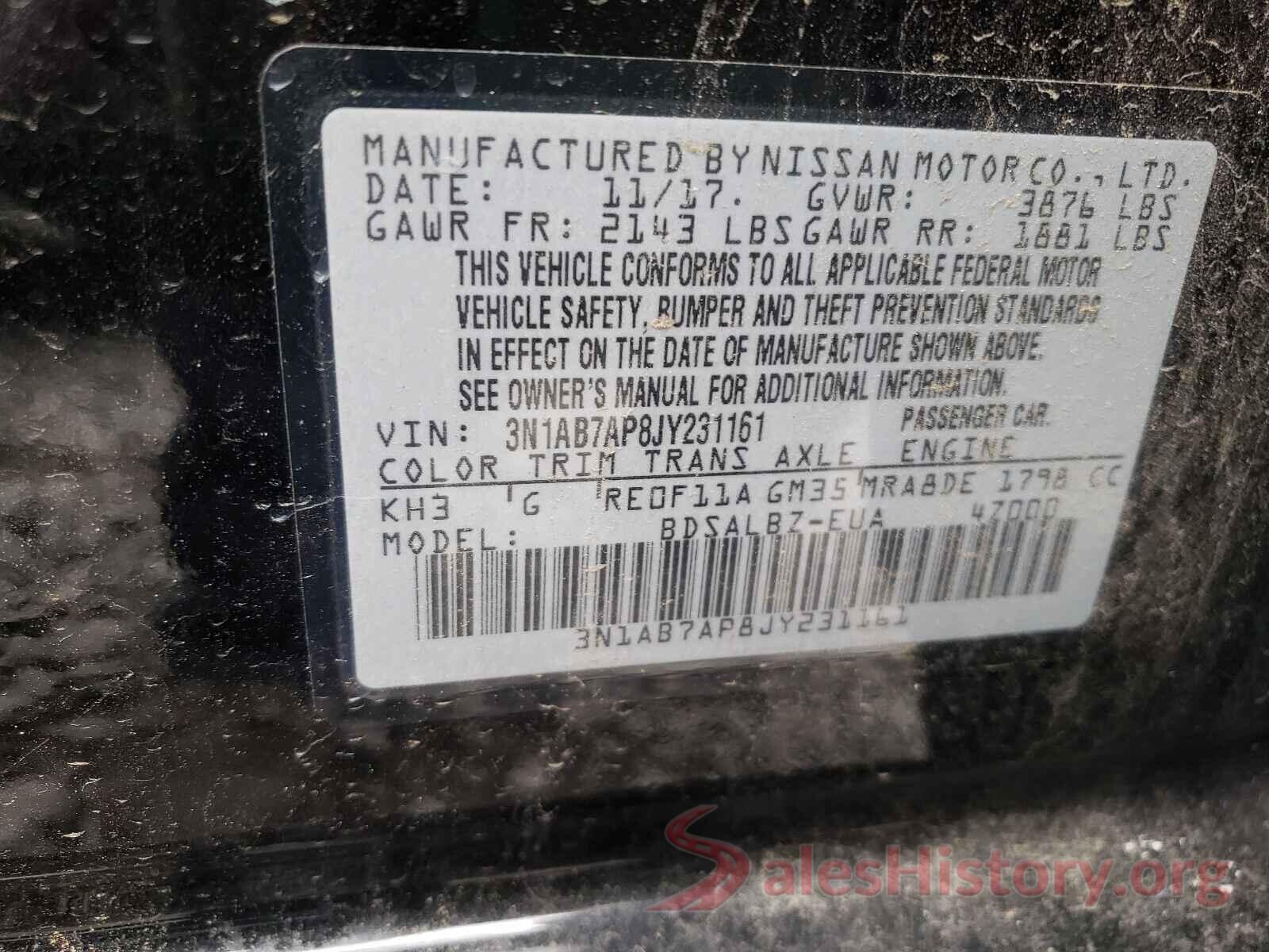 3N1AB7AP8JY231161 2018 NISSAN SENTRA