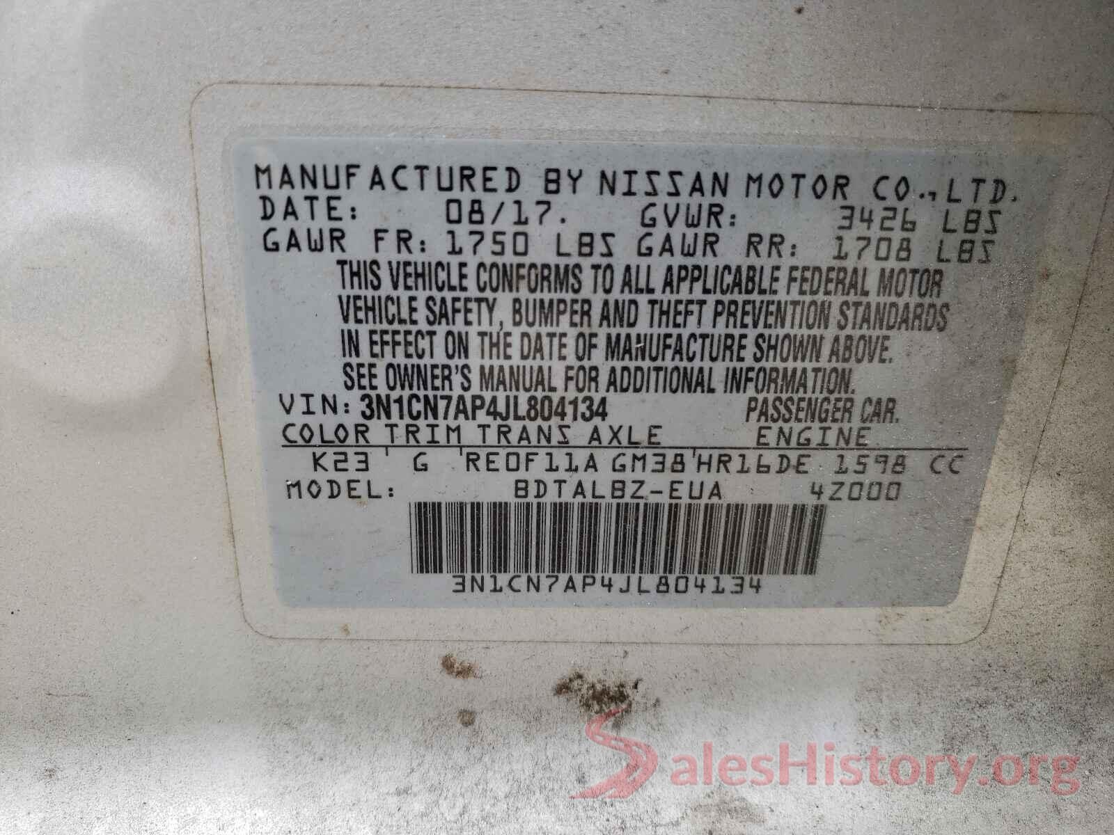 3N1CN7AP4JL804134 2018 NISSAN VERSA