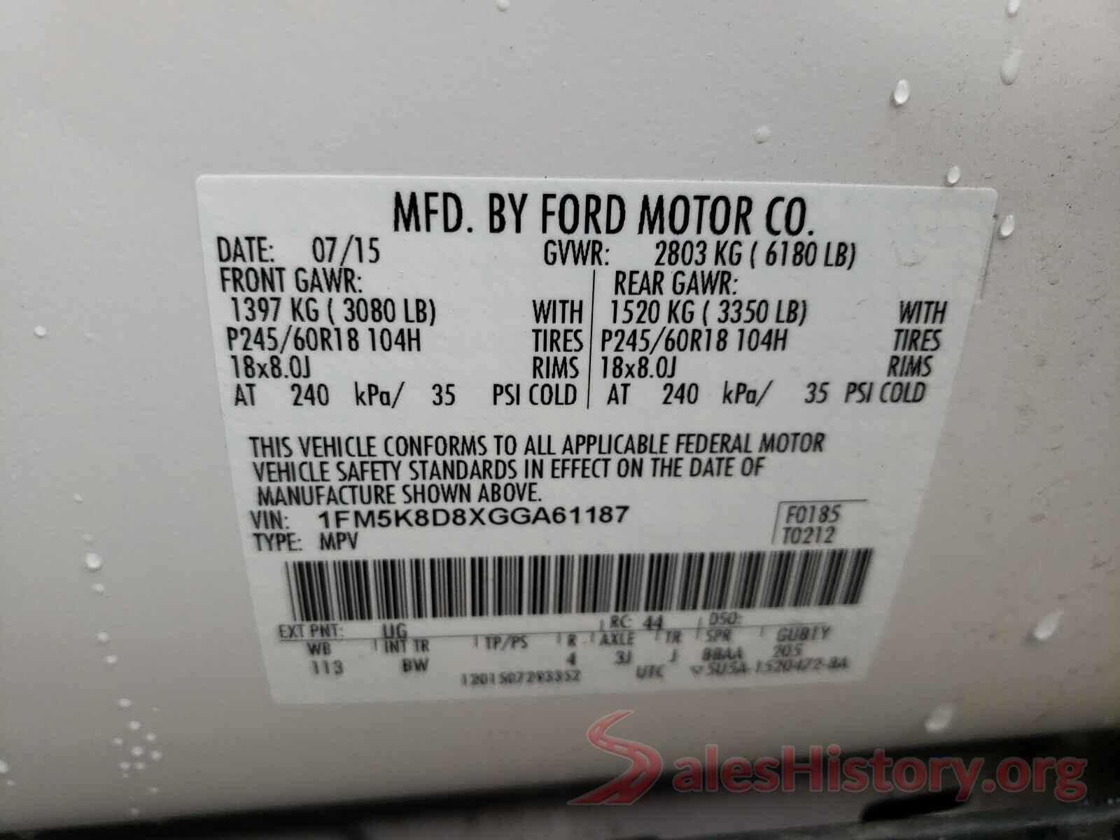 1FM5K8D8XGGA61187 2016 FORD EXPLORER