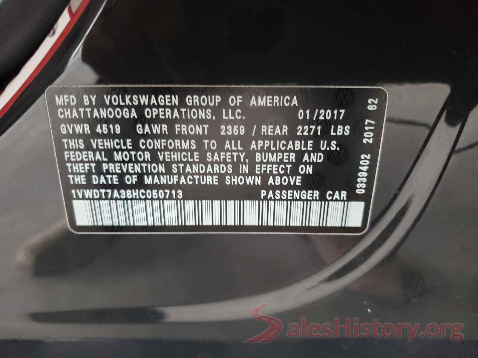 1VWDT7A38HC050713 2017 VOLKSWAGEN PASSAT