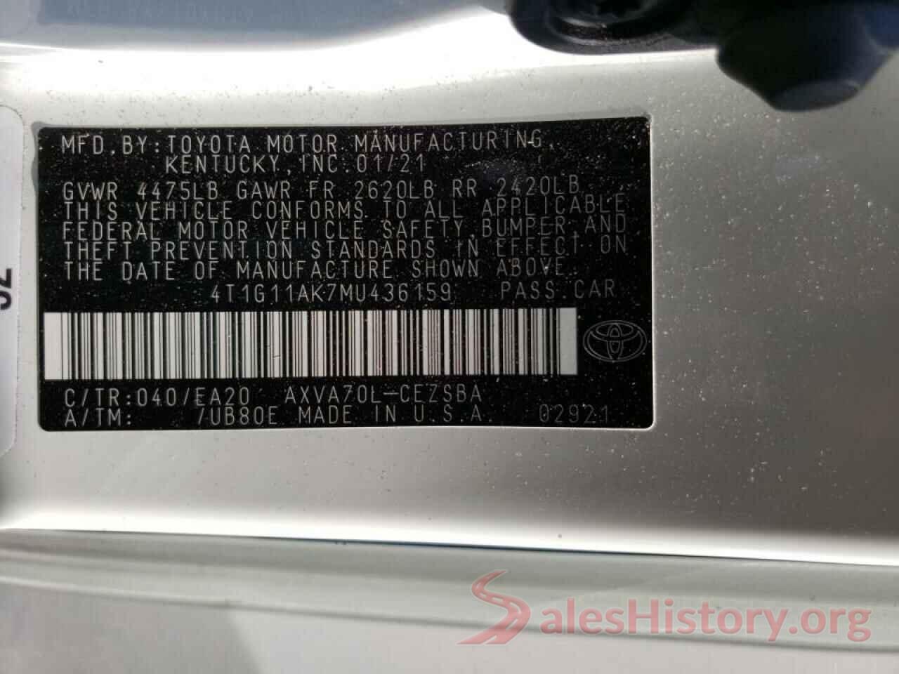 4T1G11AK7MU436159 2021 TOYOTA CAMRY