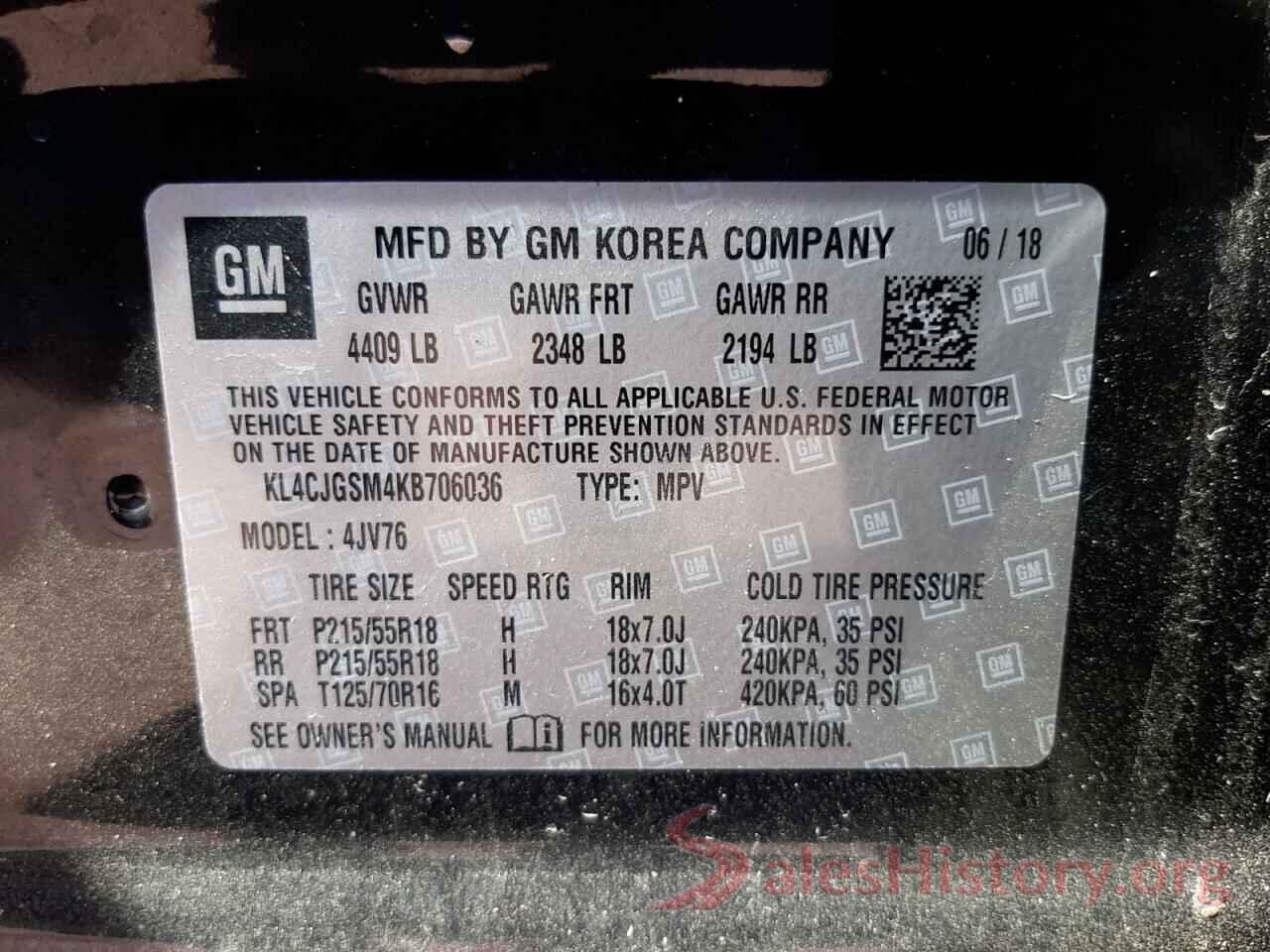 KL4CJGSM4KB706036 2019 BUICK ENCORE