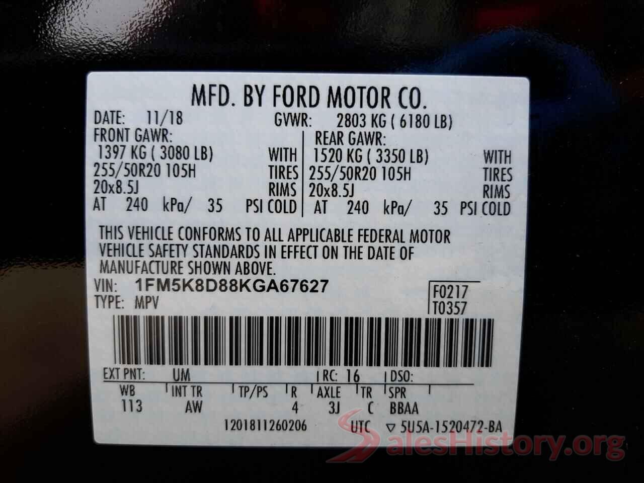 1FM5K8D88KGA67627 2019 FORD EXPLORER