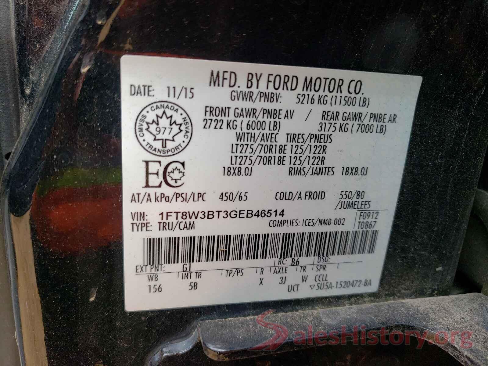 1FT8W3BT3GEB46514 2016 FORD F350