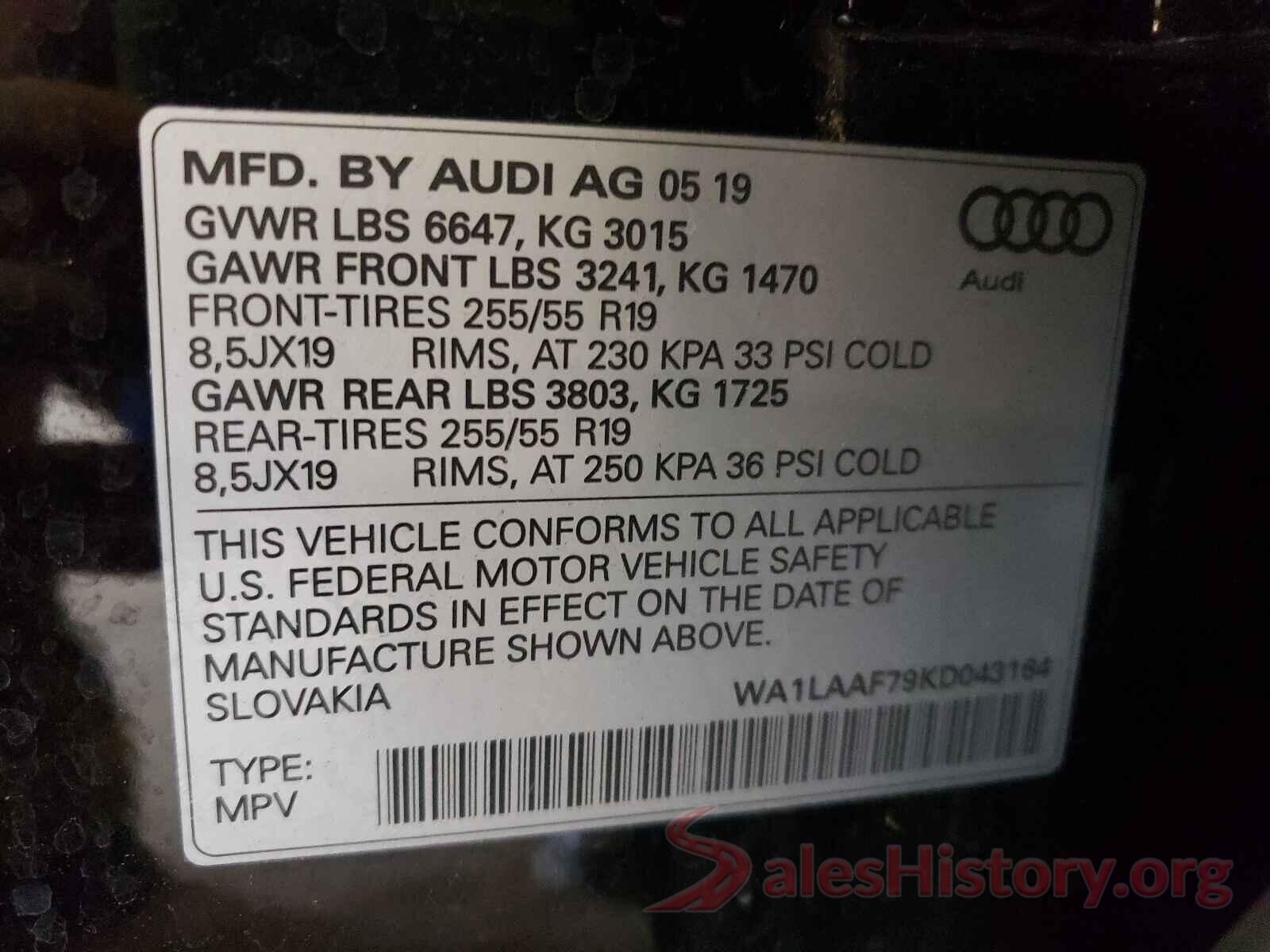 WA1LAAF79KD043164 2019 AUDI Q7